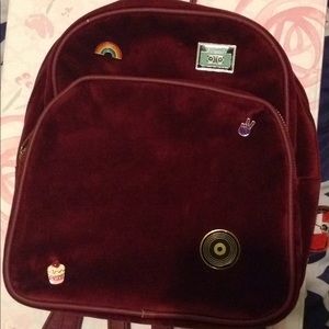 Burgundy velvet mini backpack